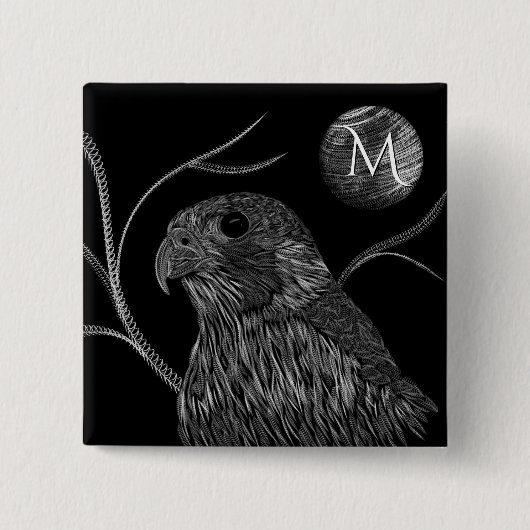 Falcon Full Moon Monogram zwart Vierkante Button 5,1 Cm (Voorkant)
