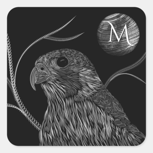 Falcon Full Moon Monogram zwart Vierkante Sticker (Voorkant)
