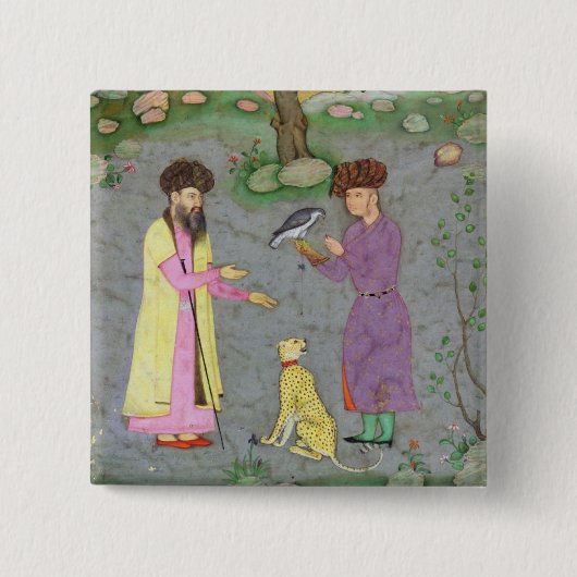 Falconer met metgezel- en petcheetah uit de vierkante button 5,1 cm (Voorkant)