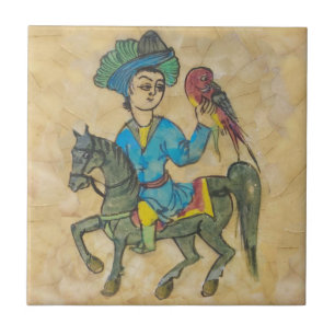 Falconer on Horse c1900 Repro Persian Turks Tegeltje