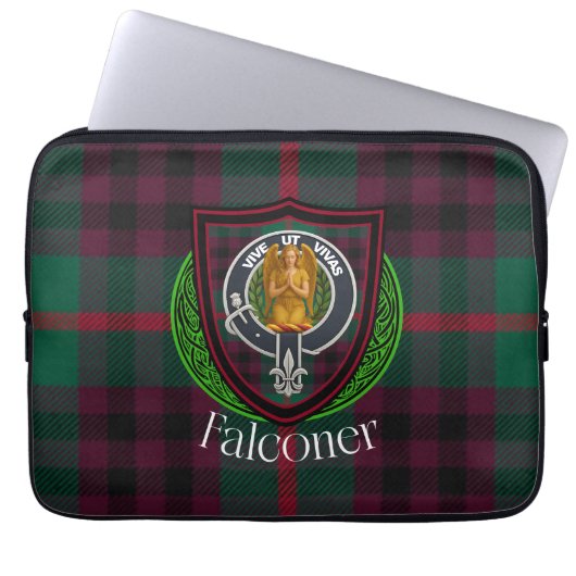 Falconer Scottish Clan Tartan & Crest Laptop Sleeve (Voorkant)