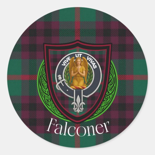 Falconer Scottish Clan Tartan & Crest Ronde Sticker (Voorkant)