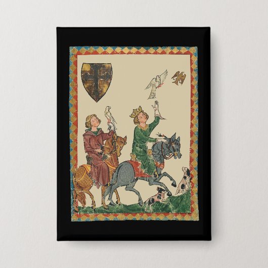 Falconry, 14th Century Codex Manesse Button (Voorkant)