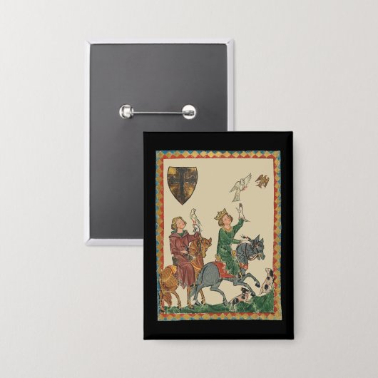 Falconry, 14th Century Codex Manesse Button (Voorkant / Achterkant)