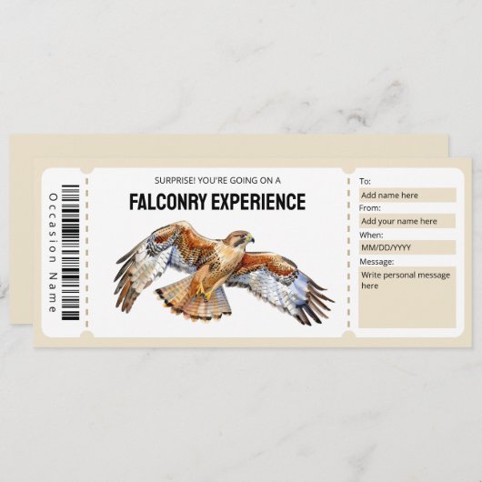 Falconry Experience Ticket Cadeaubon Kaart (Voorkant / Achterkant)