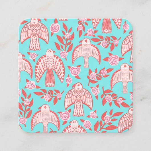Falcons en Rozen Elegant Boho Aqua Vierkante Visitekaartje (Voorkant)