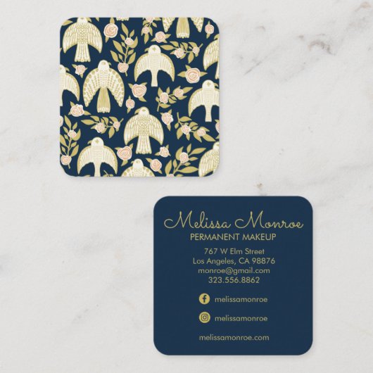 Falcons en Rozen Elegant Boho Navy Square Vierkante Visitekaartje (Voorkant / Achterkant)