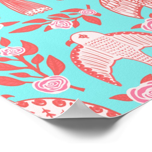 Falcons en Rozen Patroonblauw roze Poster (Hoek)