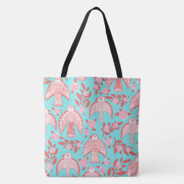 Falcons & Rozen Elegant geïllustreerd Blauw Roze Tote Bag
