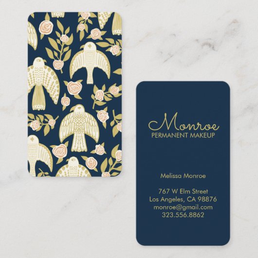 Falcons & Rozen Elegant geïllustreerde marine Visitekaartje (Voorkant / Achterkant)