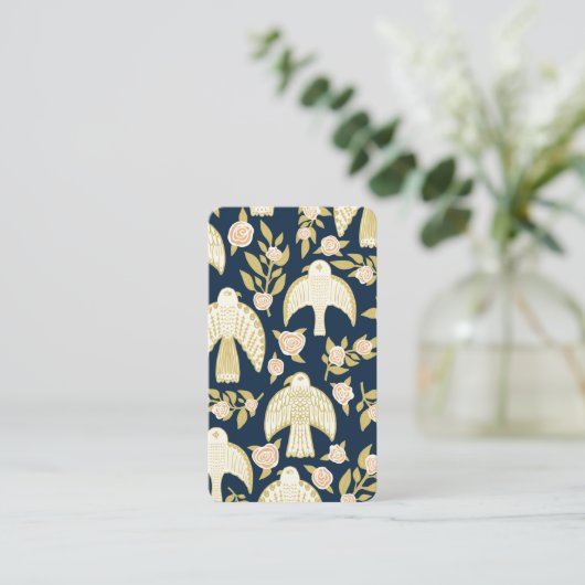 Falcons & Rozen Elegant geïllustreerde marine Visitekaartje (Staand voorkant)