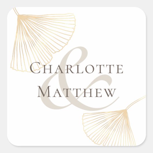 Faling Gold Ginkgo Leaves Wedding Vierkante Sticker (Voorkant)