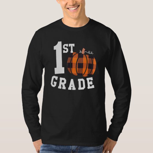 Fall 1st Grade Teacher Buffalo Plaid Pumpkin Women T-shirt (Voorkant)