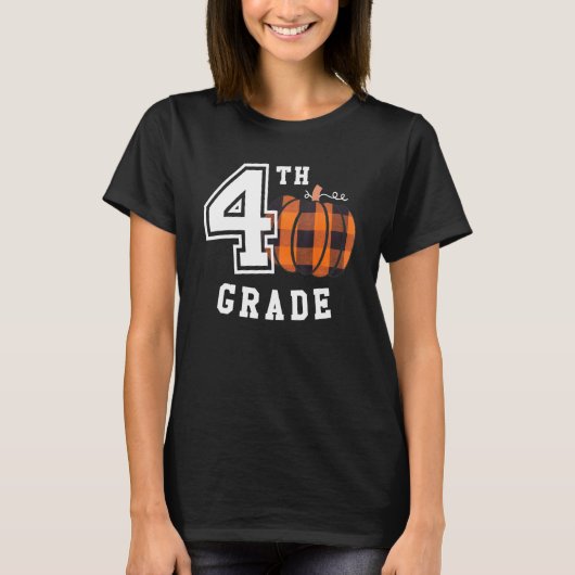 Fall 4th Grade Teacher Buffalo Plaid Pumpkin Women T-shirt (Voorkant)