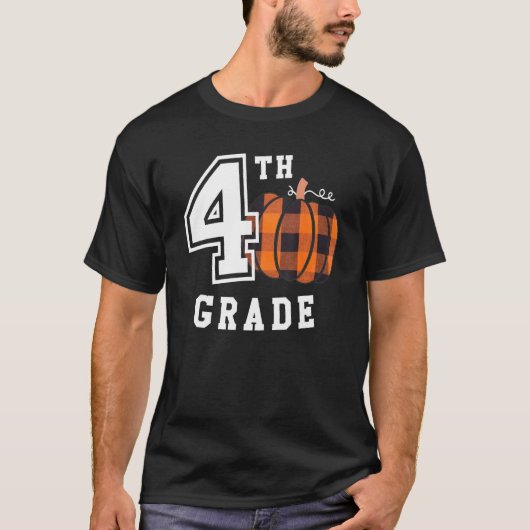 Fall 4th Grade Teacher Buffalo Plaid Pumpkin Women T-shirt (Voorkant)