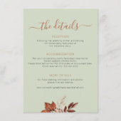 Fall autumn boho leaves wedding details sage green informatiekaartje (Voorkant)