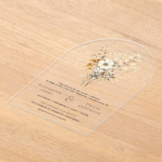 Fall Autumn Boho Wildflower Wedding Acryl Uitnodigingen (Laagn)