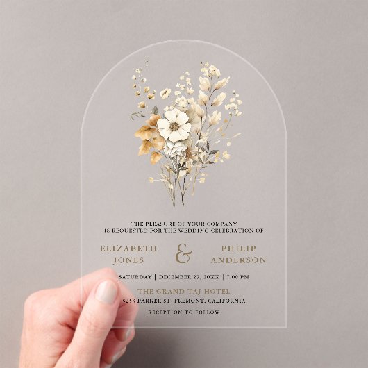 Fall Autumn Boho Wildflower Wedding Acryl Uitnodigingen (Insitu (Draagbaar))