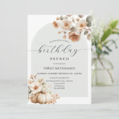 Fall Autumn Floral Pumpkin Woman Birthday Brunch Kaart (Staand voorkant)