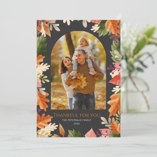 Fall autumn leaves photo thanksgiving  feestdagenkaart (Staand voorkant)