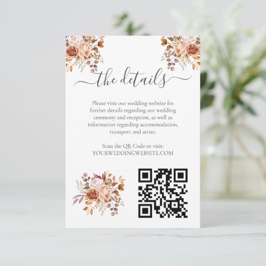 Fall Autumn Leaves Rustic Country Boho Wedding Informatiekaartje (Staand voorkant)