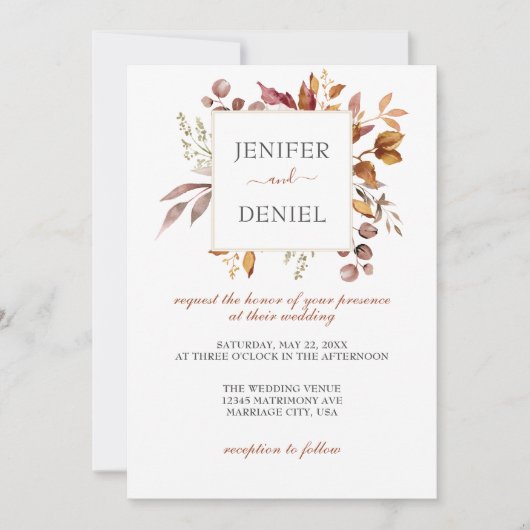 Fall Autumn Leaves Rustic Country Boho Wedding Kaart (Voorkant)