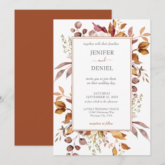 Fall Autumn Leaves Rustic Country Boho Wedding Kaart (Voorkant / Achterkant)