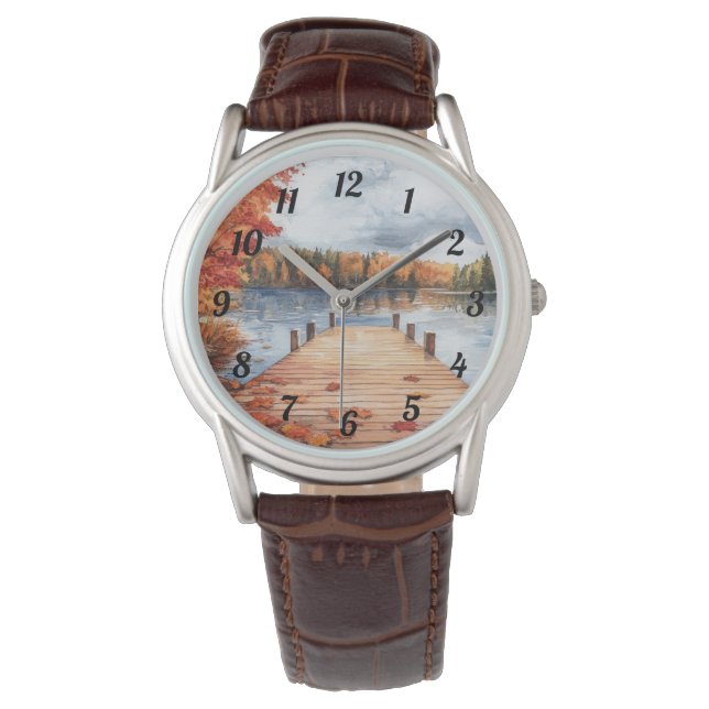 Fall Autumn Nature Lake Trees Landscape Men's  Horloge (Voorkant)