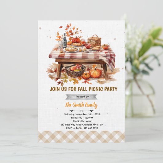 Fall autumn picnic party invitation kaart (Staand voorkant)