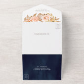 Fall Autumn Rustic Earthy Floral Navy Blue Wedding All In One Uitnodiging (Buitenkant)