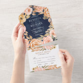 Fall Autumn Rustic Earthy Floral Navy Blue Wedding All In One Uitnodiging (Afscheurbaar)