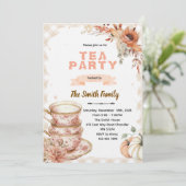 Fall autumn thanksgiving tea party invitation kaart (Staand voorkant)