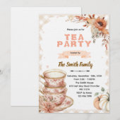 Fall autumn thanksgiving tea party invitation kaart (Voorkant / Achterkant)