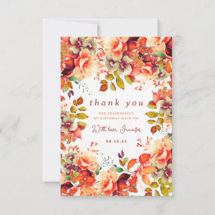 Fall Autumn Watercolor Floral Birthday Thank You Bedankkaart