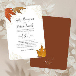 Fall Autumn Watercolor Leaves Wedding Custom Kaart