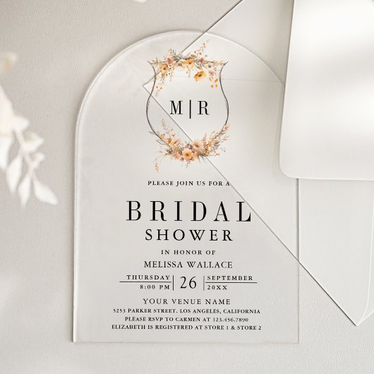 Fall Autumn Wildflower Crest Bridal Shower Acryl Uitnodigingen