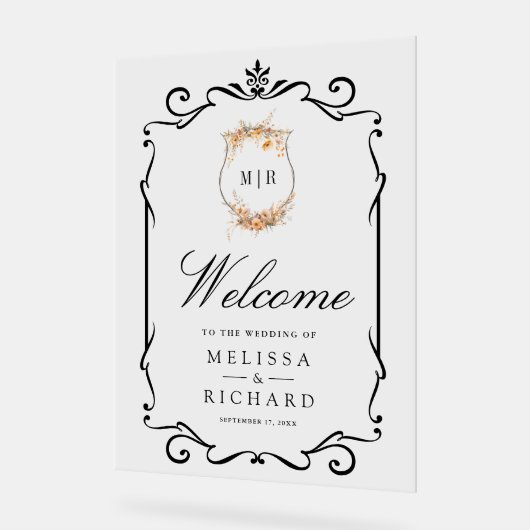 Fall Autumn Wildflower Crest Wedding Welcome Acryl Bord (Hoek)