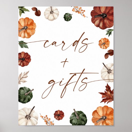 Fall Baby Shower Cards and Gifts Sign, Pumpkin Poster (Voorkant)
