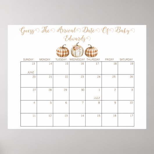 Fall Baby Shower Guess the Delivery Date Calendar Poster