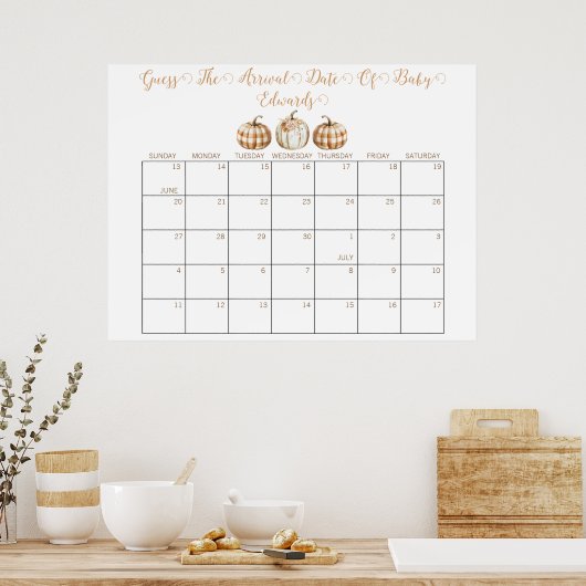 Fall Baby Shower Guess the Delivery Date Calendar Poster (Keuken)