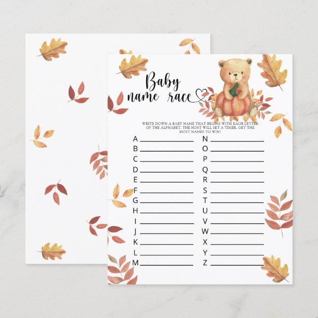 Fall Bear - Baby naam race spel (Voorkant / Achterkant)