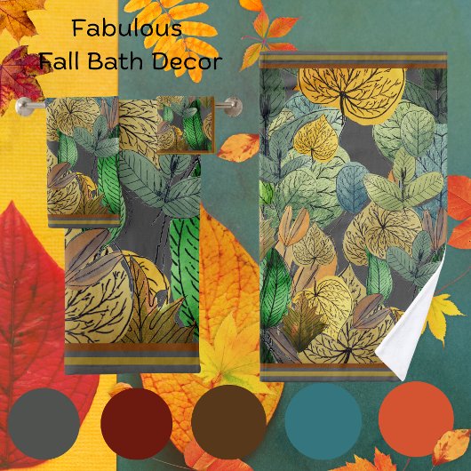 Fall Bladeren Groen, Bruin, Roest, Smokey Grey Bad Handdoek