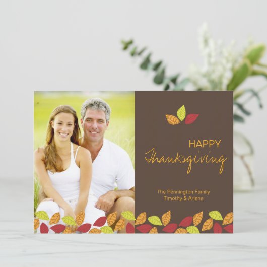 Fall bladeren Happy Thanksgiving-fotoplatte kaart (Staand voorkant)