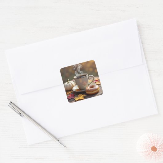 Fall Blessings, Warm Coffee and a Donut Vierkante Sticker (Envelop)