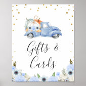 Fall Blue Floral Pumpkin Truck Baby Shower Sign Poster (Voorkant)