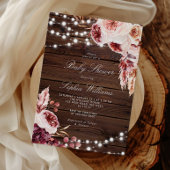 Fall Bohemian Rose Rustic Wood Baby Shower Kaart