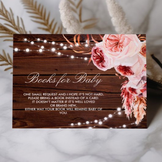 Fall Bohemian Rustic Wood Book for Baby Card Informatiekaartje