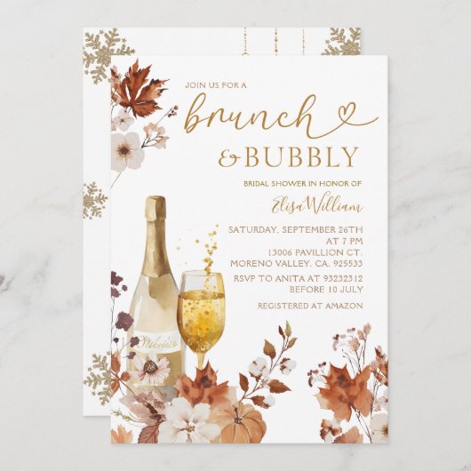 Fall Bridal Brunch & Bubbly Autumn Engagement Kaart (Voorkant / Achterkant)