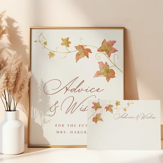 Fall Bridal Shower Advice & Wishes Printable Sign Poster