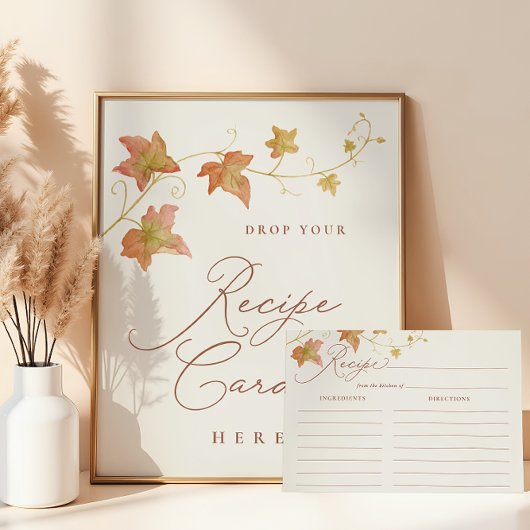 Fall Bridal Shower Recipe Card Drop Printable Sign Poster